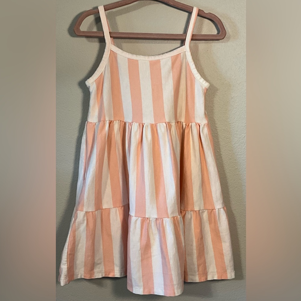 Girls Peach and White Striped Tiered Sundress with Spaghetti Straps